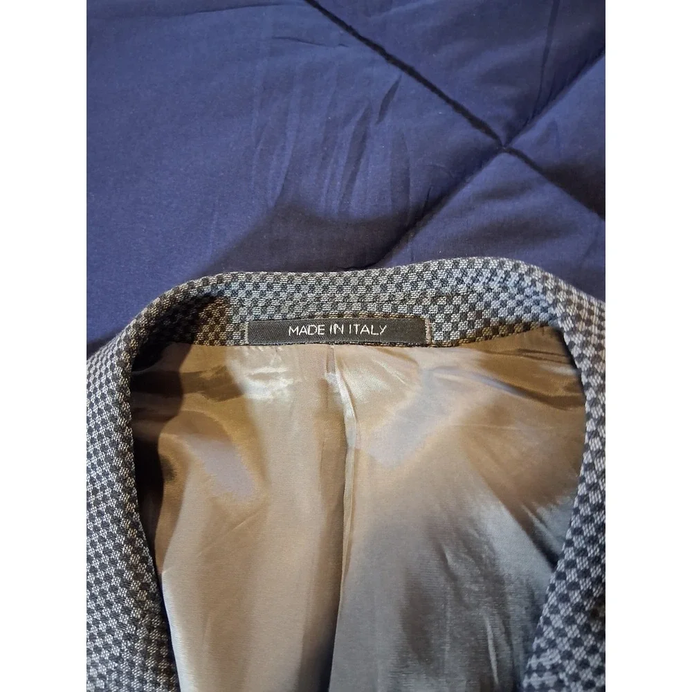 Armani Collezioni Mens Gray Micro Houndstooth‎ 3-Button Blazer Sport Coat Italy